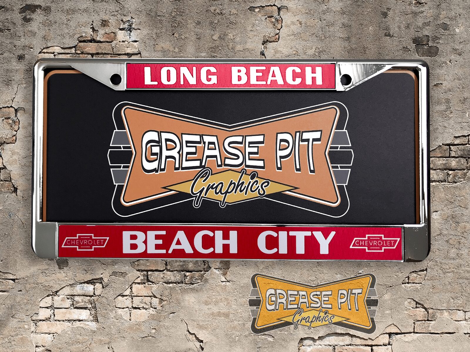 Beach City Chevrolet Long Beach License Plate Frame Tribute Red