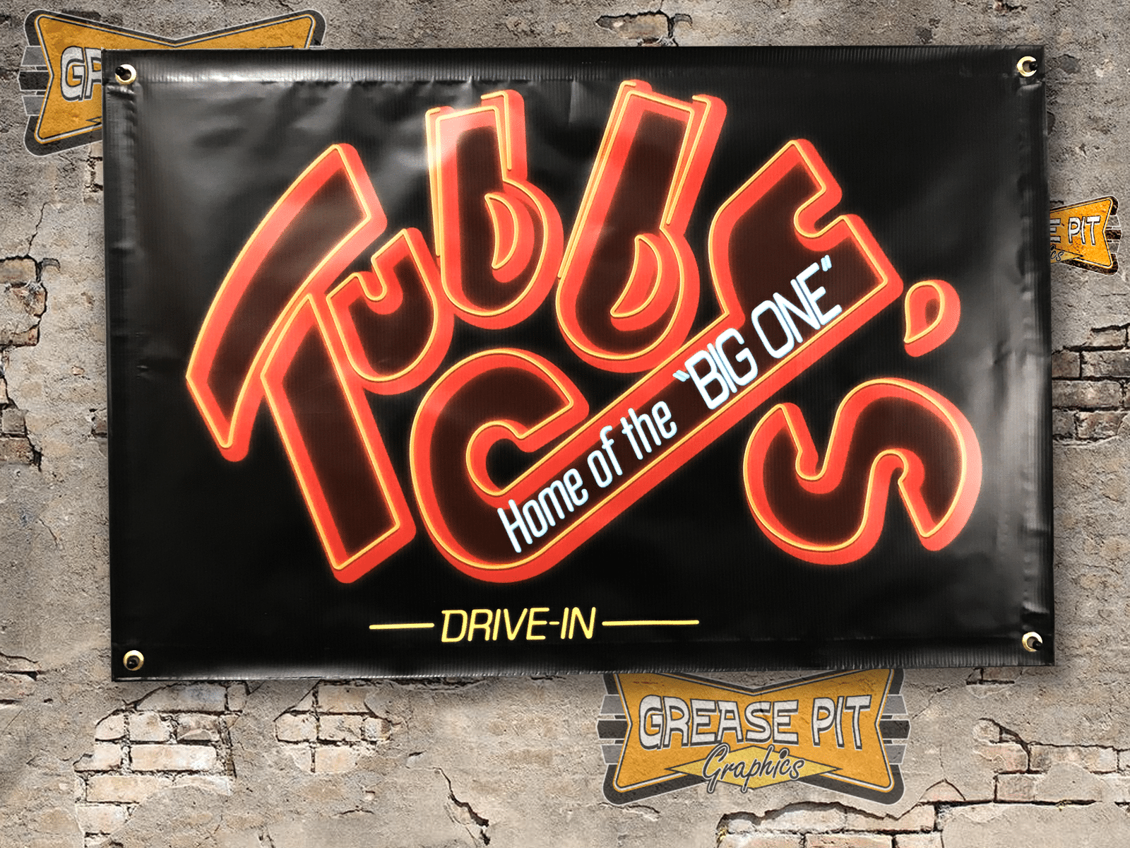 Tubbys Drive In Hollywood Knights 2x3 Garage Shop Banner