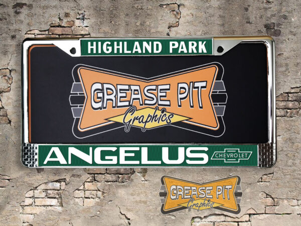 Angelus Chevrolet Highland Park License Plate Frame Tribute Green