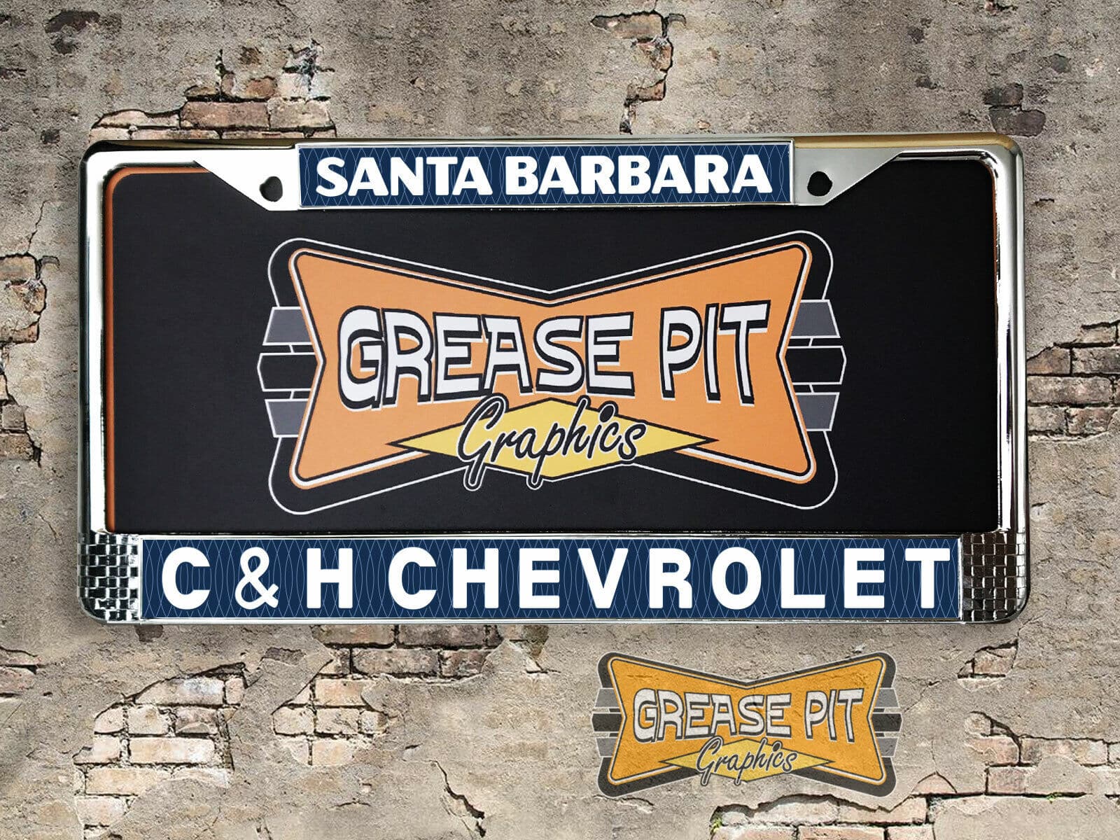 C H Chevrolet Santa Barbara License Plate Frame Blue