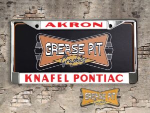Knafel Pontiac Akron License Plate Frame - Pontiac Performance Dealer Tribute - white