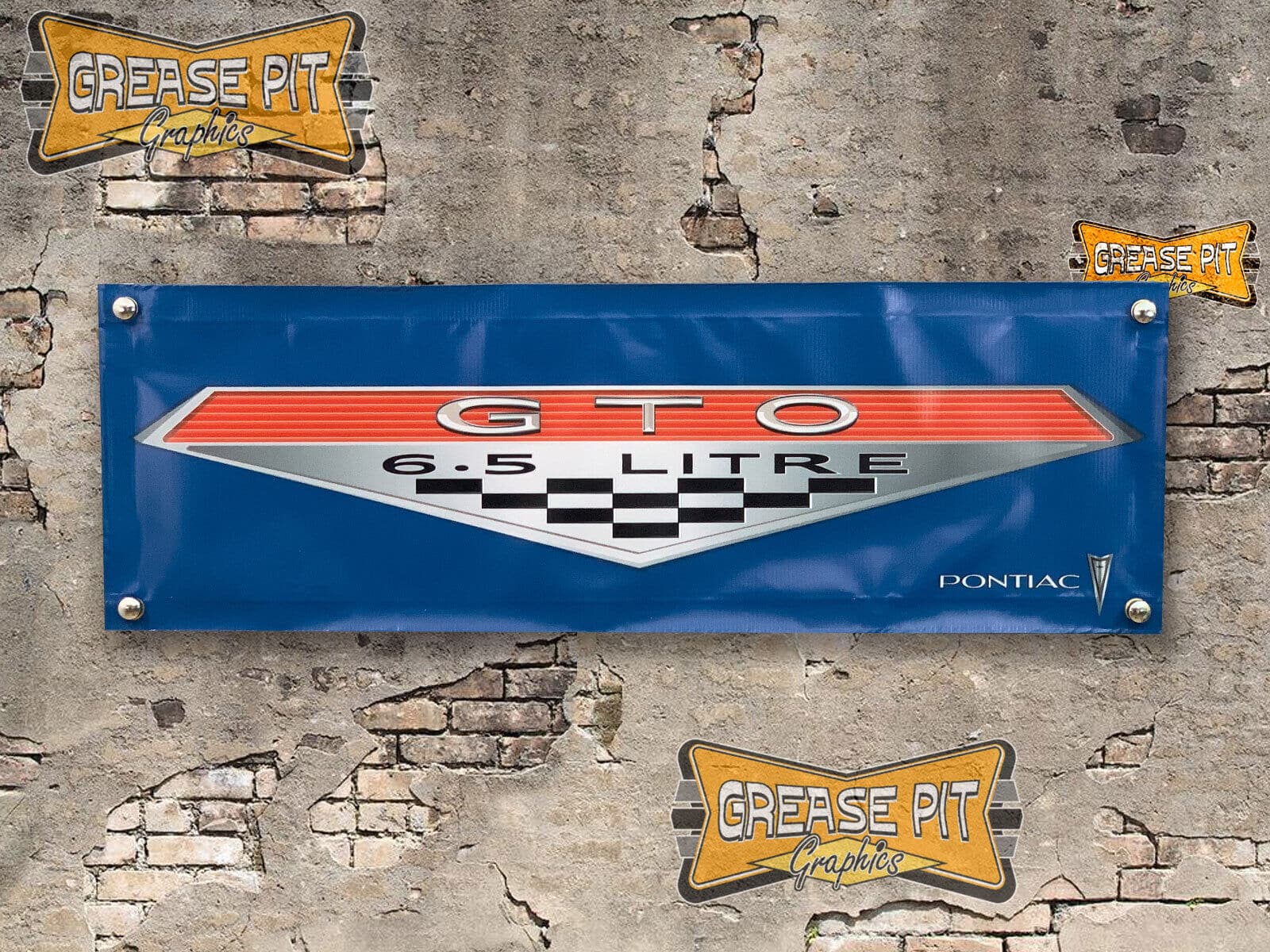 Pontiac GTO Emblem 1x3 Garage Shop Banner Barrier Blue