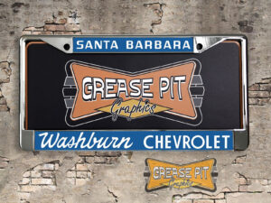 Reproduction Washburn Chevrolet  License Plate Frame Santa Barbara -blue