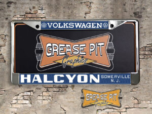 A newly produced vintage style tribute Halcyon Volkswagen VW Somerville New Jersey  old school dealer license plate frame for your Hot Rod, Classic, or Muscle car.