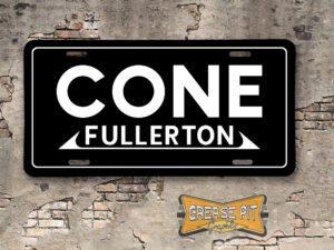 Cone Chevrolet Fullerton Booster Aluminum License Plate Insert white letters