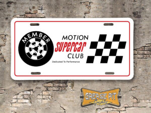 Motion Supercar Club Member Booster Aluminum License Plate White