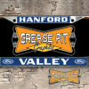 A vintage style reproduction dealer license plate frame for the Valley Ford dealership of Hanford.