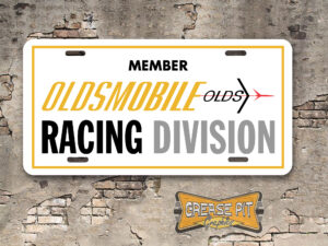 Member Oldsmobile Racing Division Booster Aluminum License Plate White Yellow