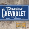 A newly produced vintage style tribute Davies Chevrolet Booster License Plate Glendora for your Hot Rod, Vintage Classic car, or Muscle car.