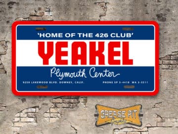 Yeakel Plymouth Center License Plate Downey