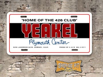 Yeakel Plymouth Center License Plate Downey
