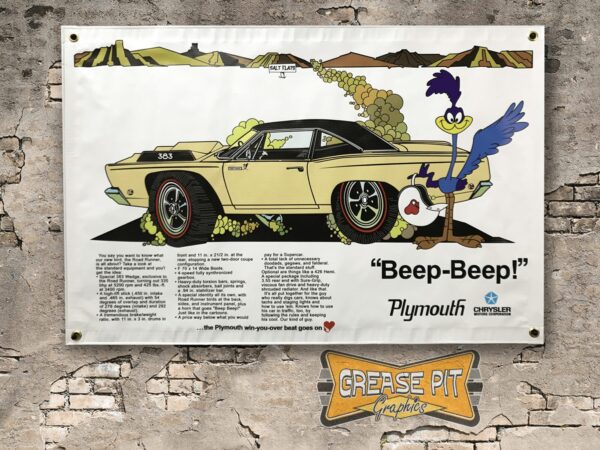 Plymouth Road Runner Beep-Beep Salt Flats Ad 3x2 Garage Shop Banner