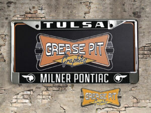 Reproduction Milner Pontiac license plate frame Tulsa