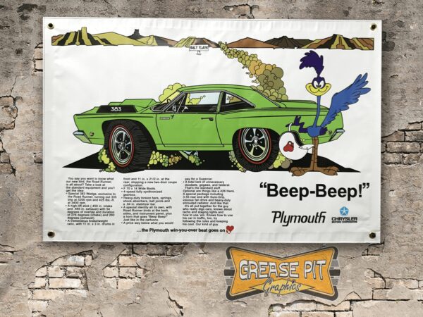 Plymouth Road Runner Beep-Beep Salt Flats Ad 3x2 Garage Shop Banner